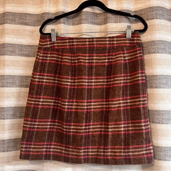 Talbots Pink And Brown Plaid Button Front Wool Blend Skirt Size 6P - Picture 2 of 6